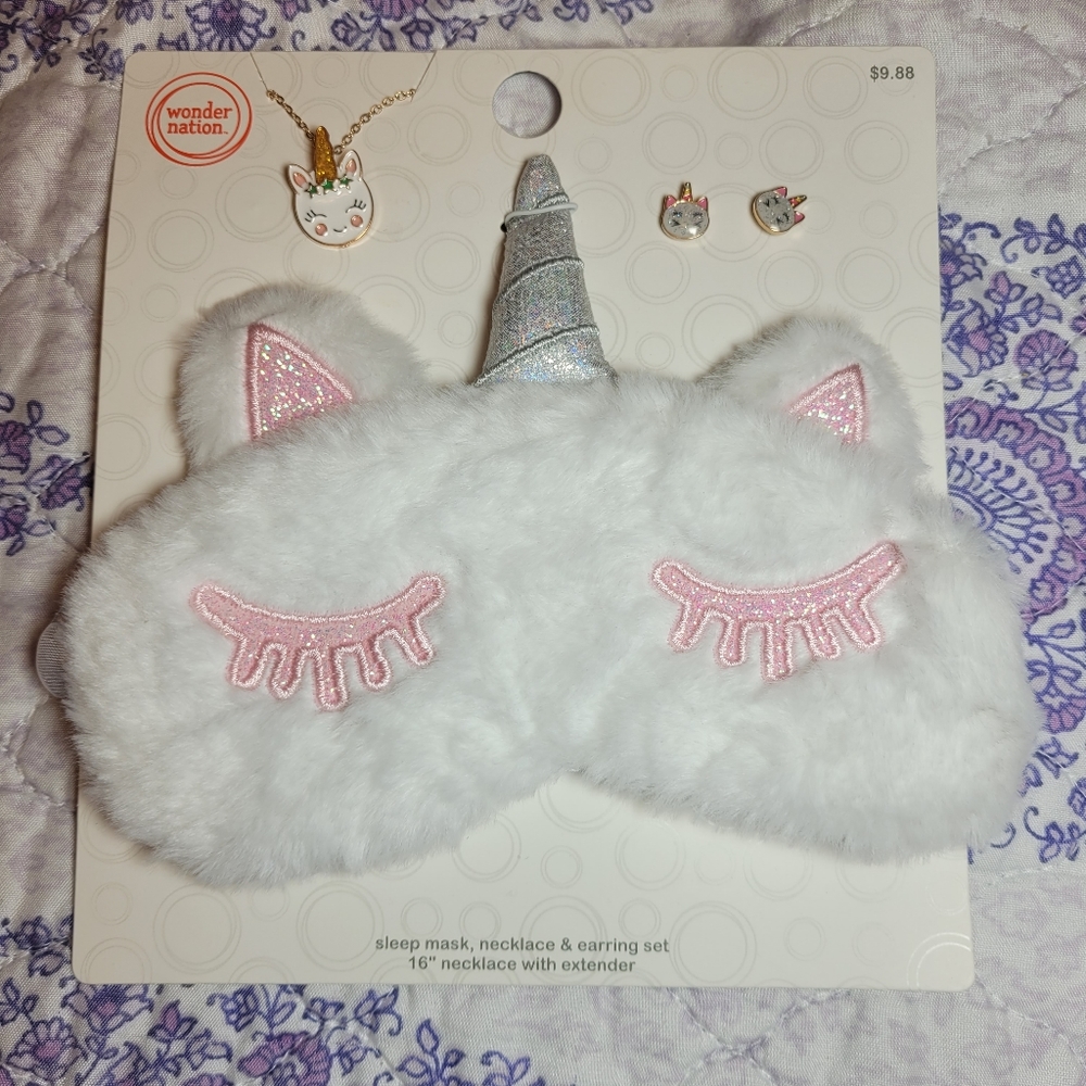 Girls Unicorn Sleep Mask, Necklace & Earring Set